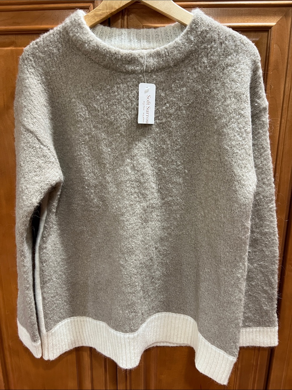 NEW with tags- Soft Surroundings Taupe Sweater with Cream Hem